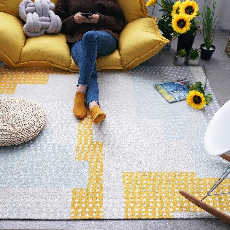 Tapis rectangle moderne gris et jaune style géométrique Soft B