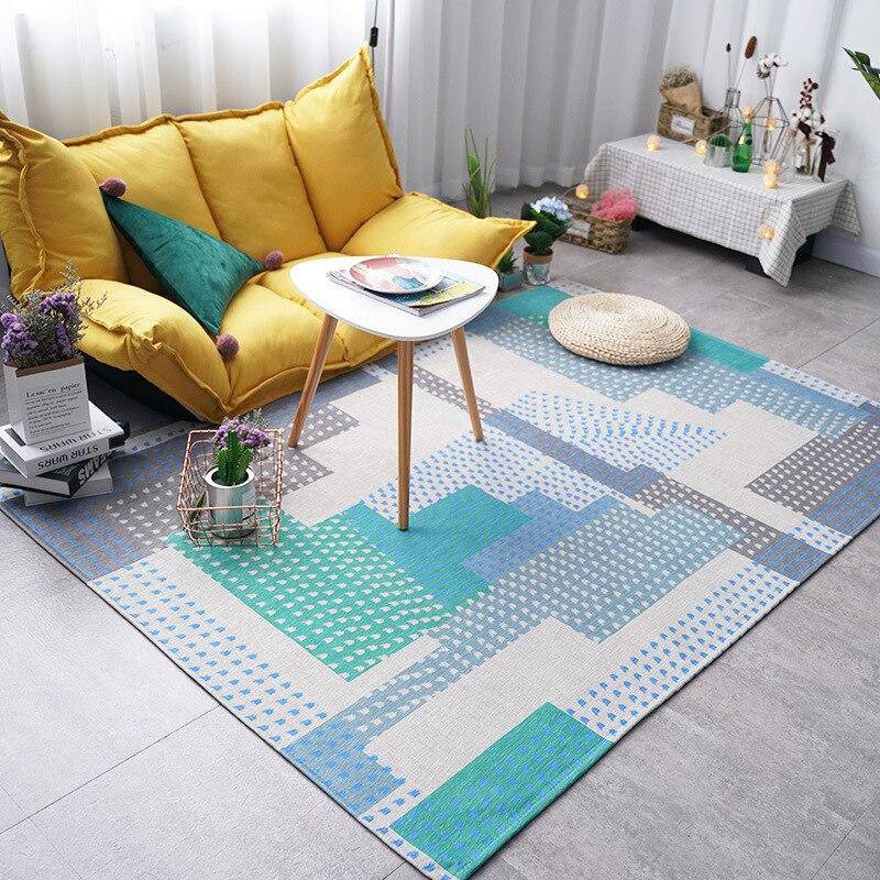 Modern rectangle carpet grey and green geometric style Soft A