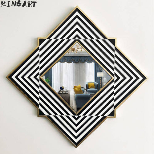 Miroir mural en losange et bandes noires et blanches en bois Frame - vue 4 sur 9
