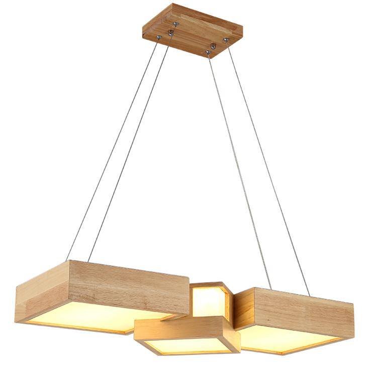 Square wooden LED chandelier in Japanese style