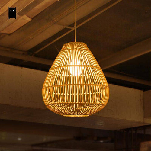 pendant light in bamboo design rounded Rattan