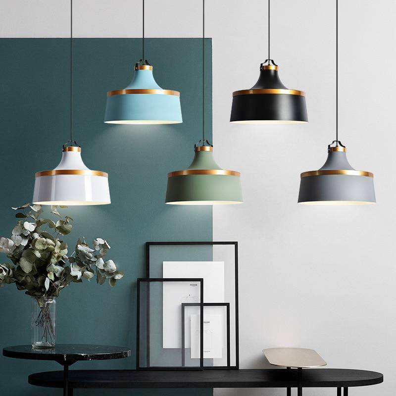 pendant light colorful industrial design with golden circle Danish