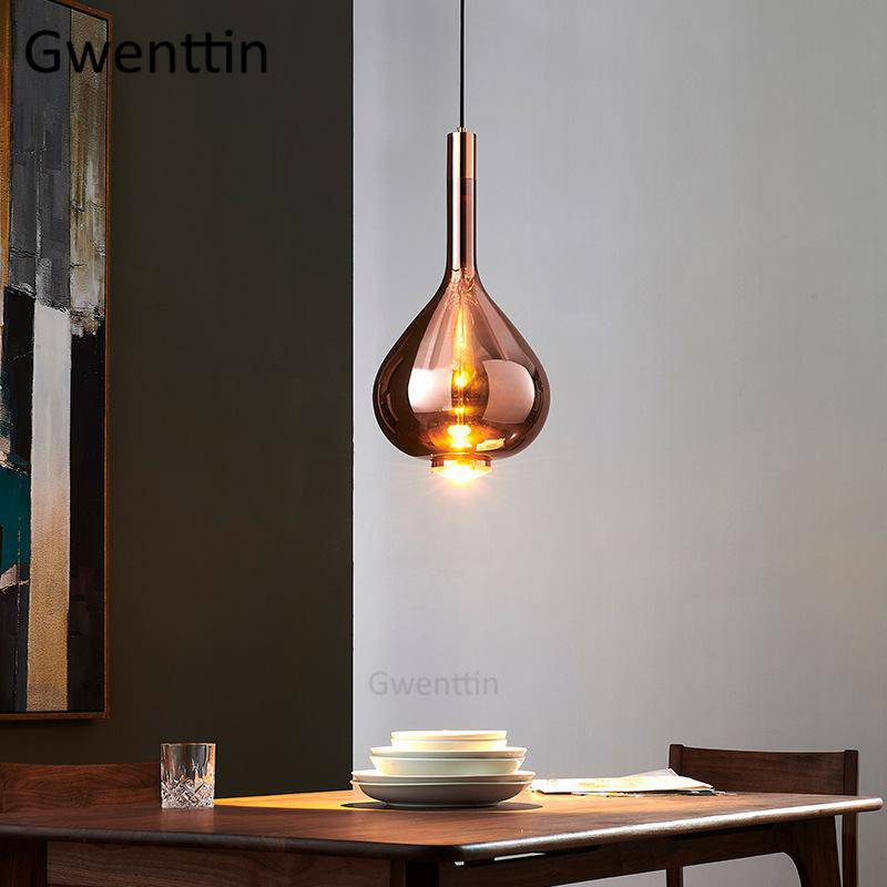 pendant light water drop style colored glass LED design