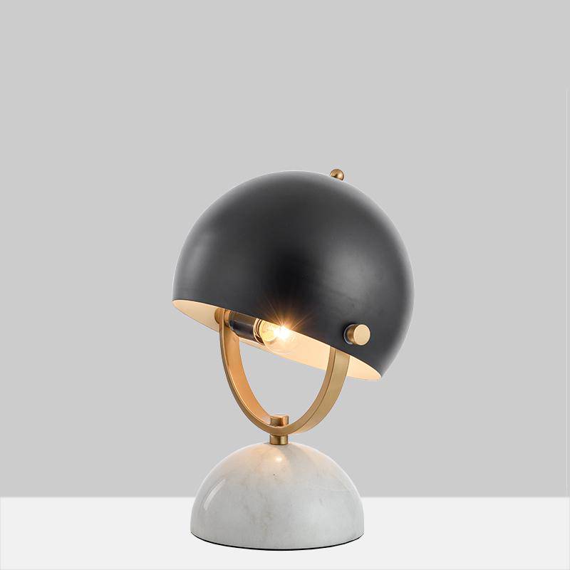 LED design table lamp in marble with lampshade rounded black