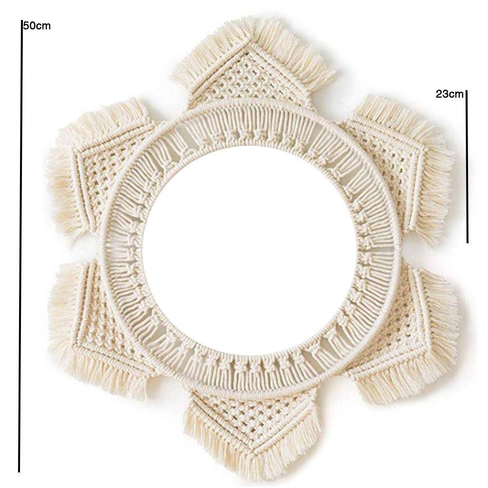 Miroir mural rond en tissu beige hexagonal Bohemian - vue 7 sur 6
