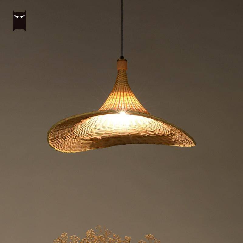 LED Rattan design chandelier with lampshade hat