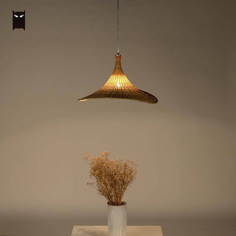 LED Rattan design chandelier with lampshade hat