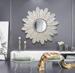 Miroir mural rond avec plumes blanches Decoration