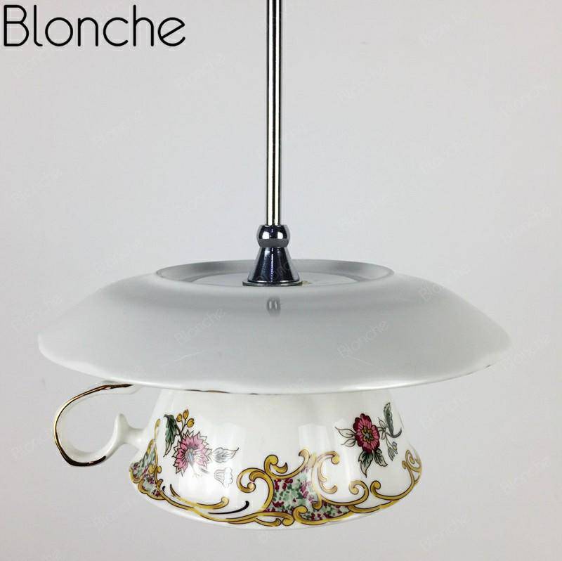 Suspension LED tasse en céramique avec détails fleuris - vue 5 sur 9