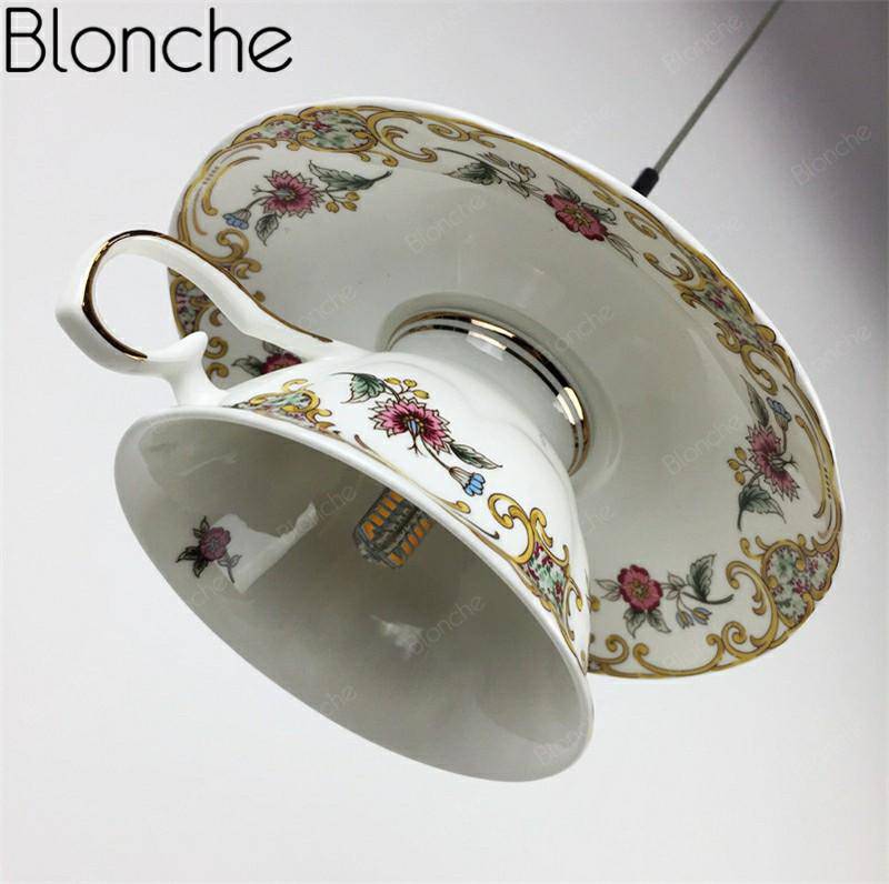 pendant light LED ceramic mug with floral details