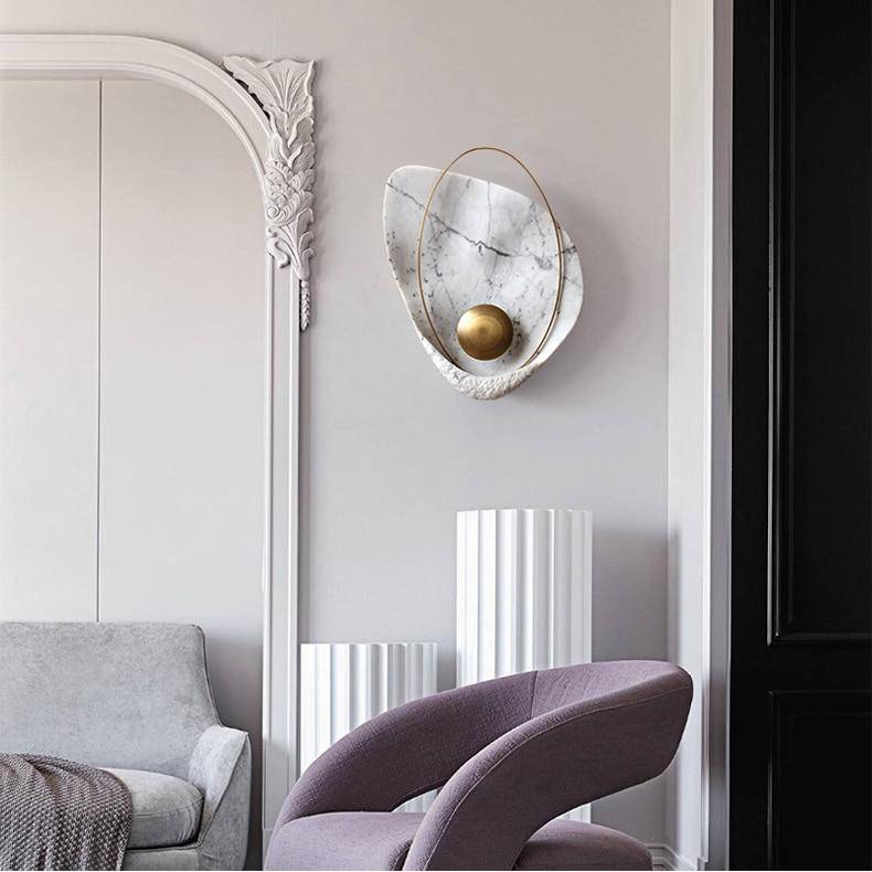Applique murale design LED style marbre avec anneau doré