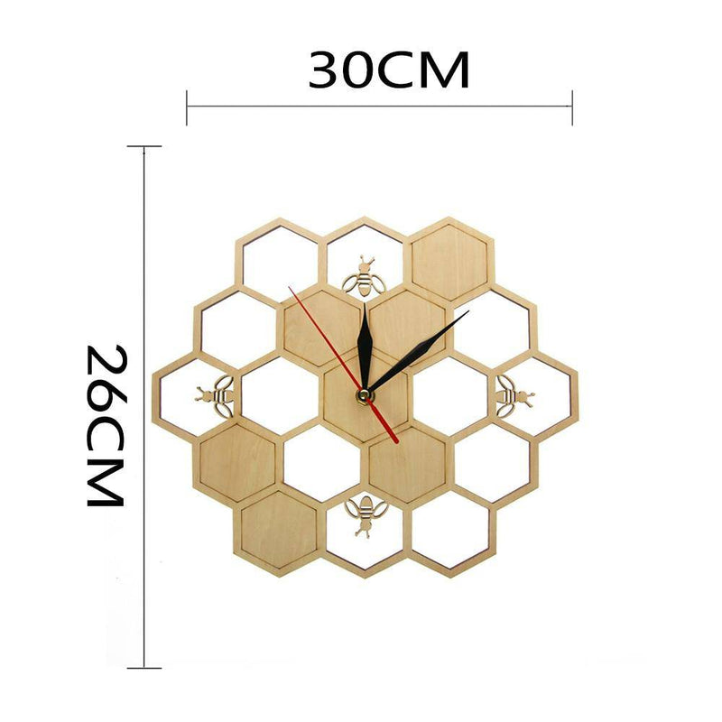 Horloge murale en bois avec alvéoles et abeilles 30cm
