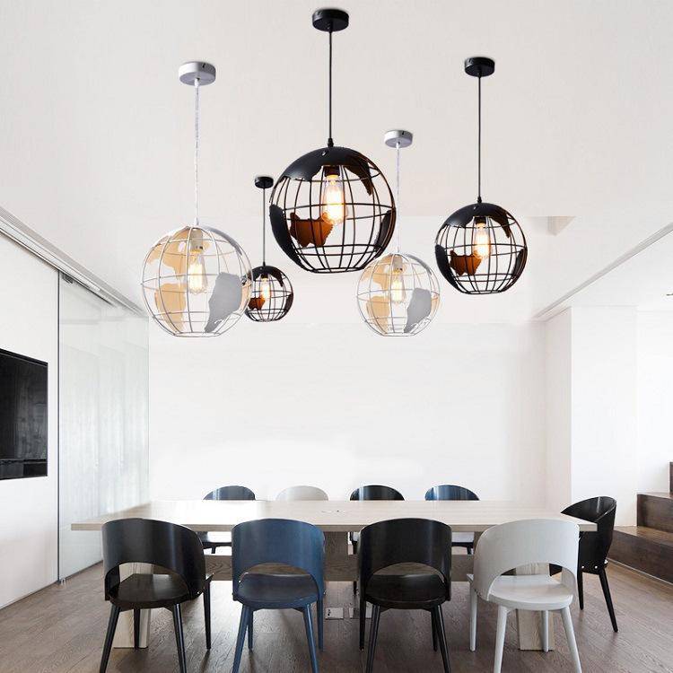 pendant light modern globe in a cage