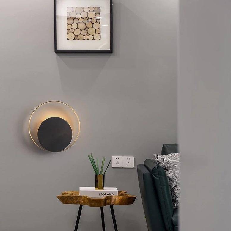 Lámpara de pared design LED círculos redondos y refinados oro y negro Arte