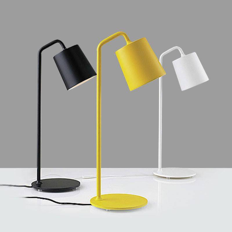 Desk and bedside lamp with metal base and lampshade