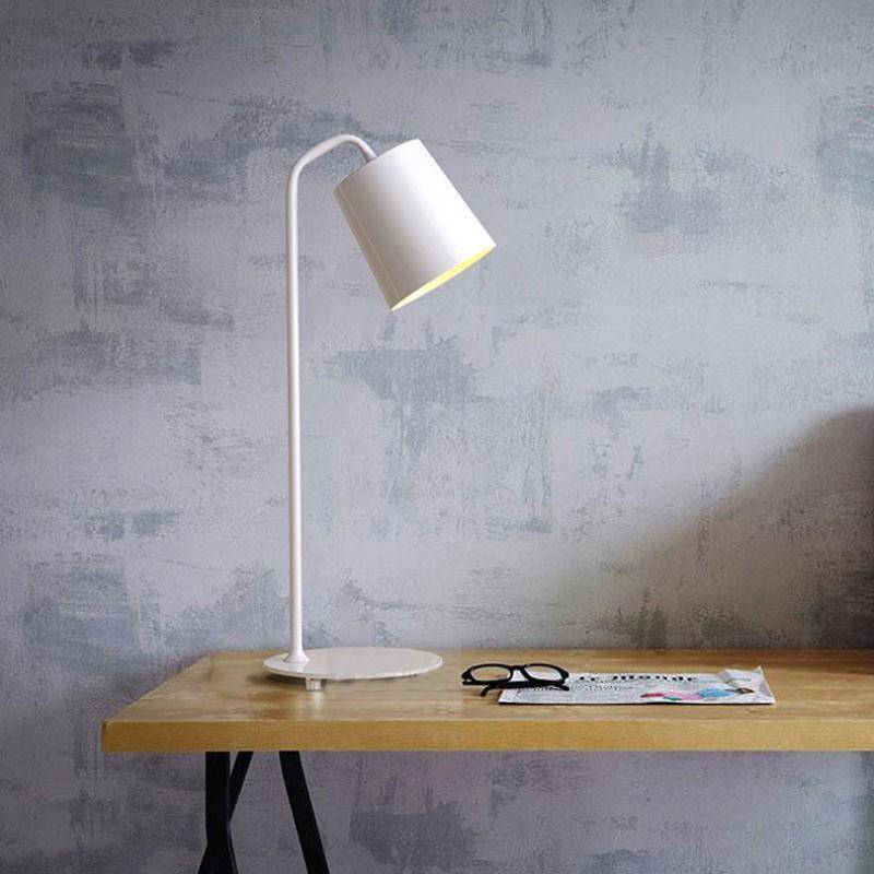 Desk and bedside lamp with metal base and lampshade