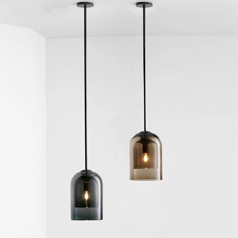 pendant light rounded tube design in smoked glass