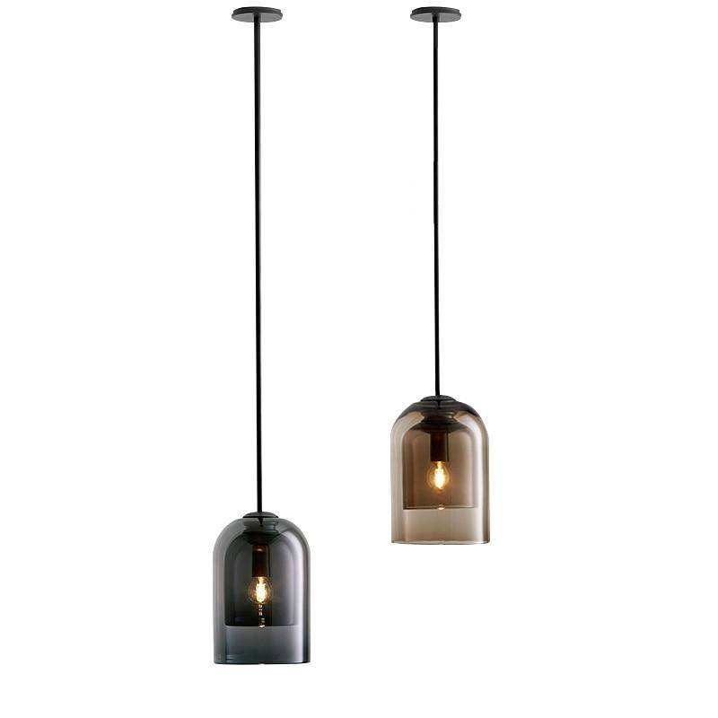 pendant light rounded tube design in smoked glass