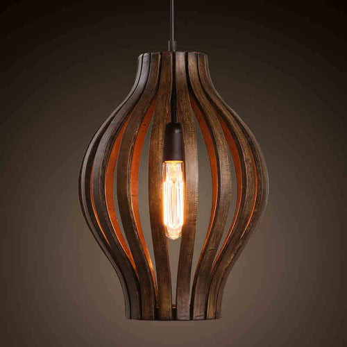 Suspension industrielle rétro style rustique cage en bois - vue 3 sur 7