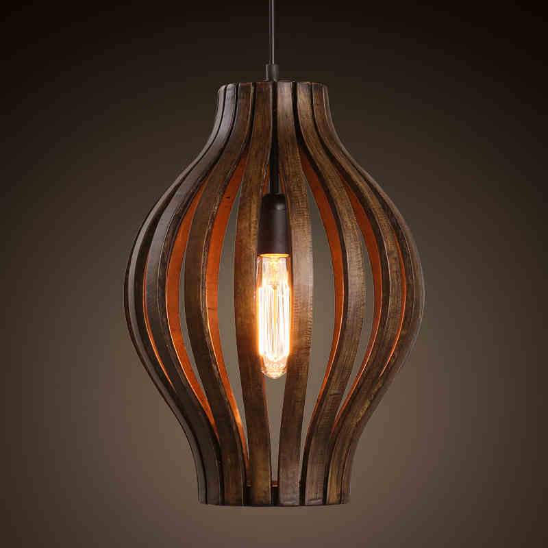 Suspension industrielle rétro style rustique cage en bois - vue 3 sur 7