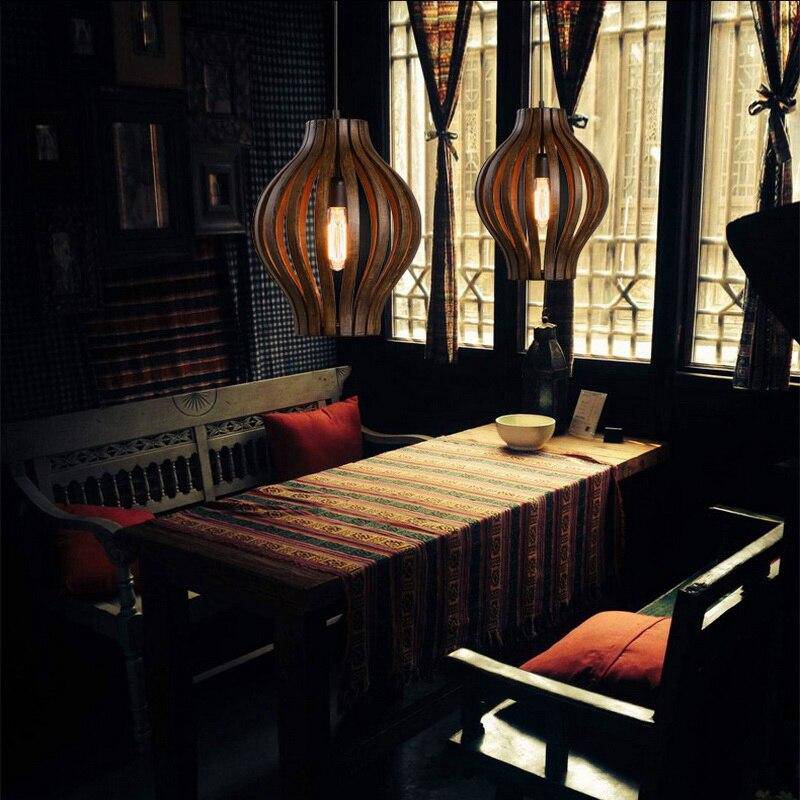 pendant light industrial retro rustic style wooden cage
