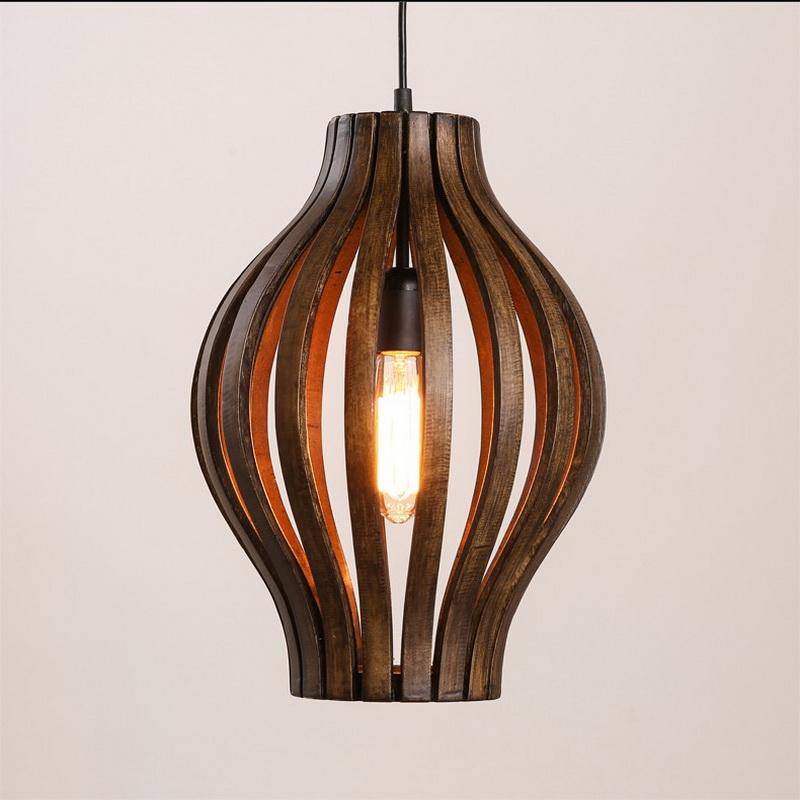 Suspension industrielle rétro style rustique cage en bois