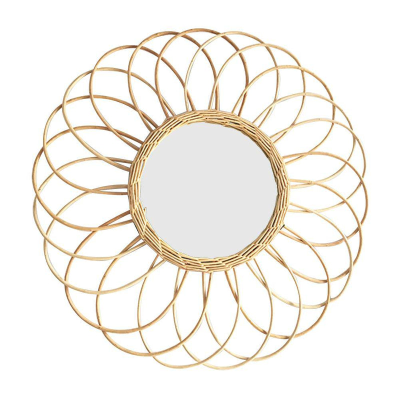 Miroir mural rond en rotin en forme de rosace Macrame