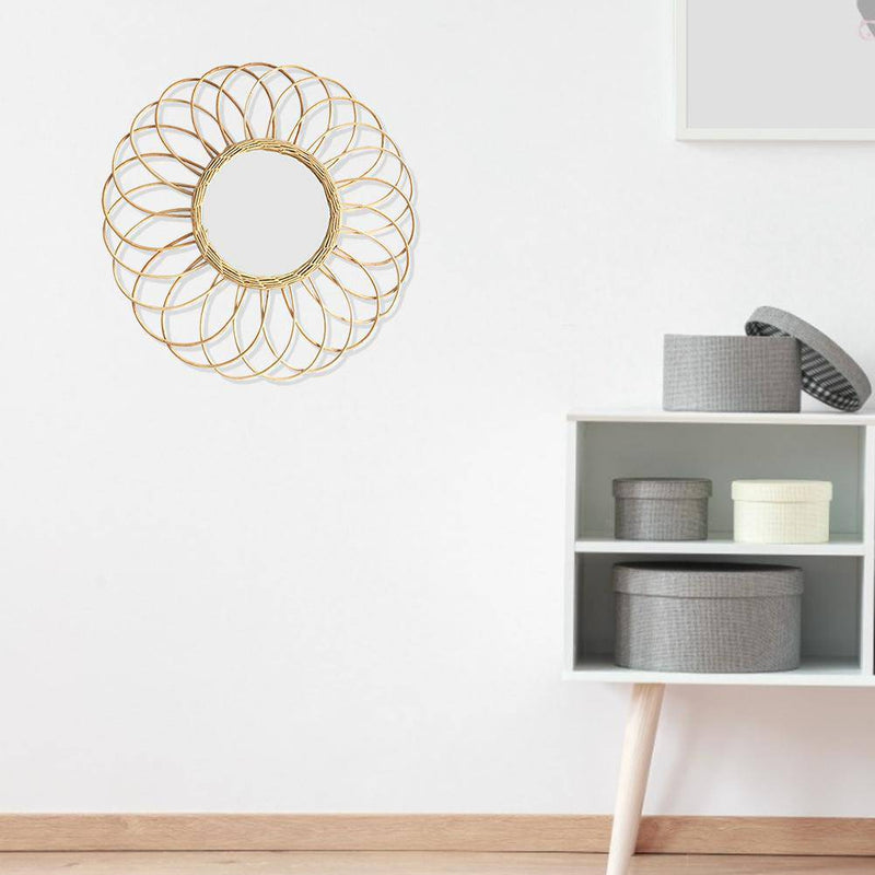 Miroir mural rond en rotin en forme de rosace Macrame