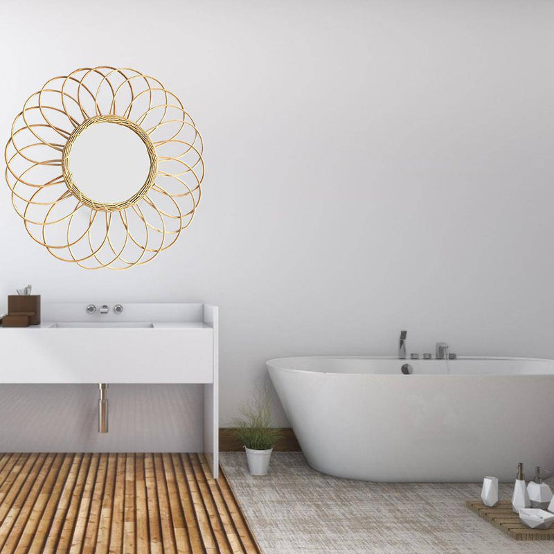 Miroir mural rond en rotin en forme de rosace Macrame