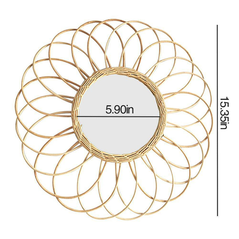Miroir mural rond en rotin en forme de rosace Macrame