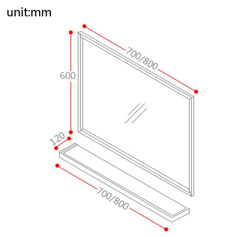 Rectangular aluminium wall mirror Shelf