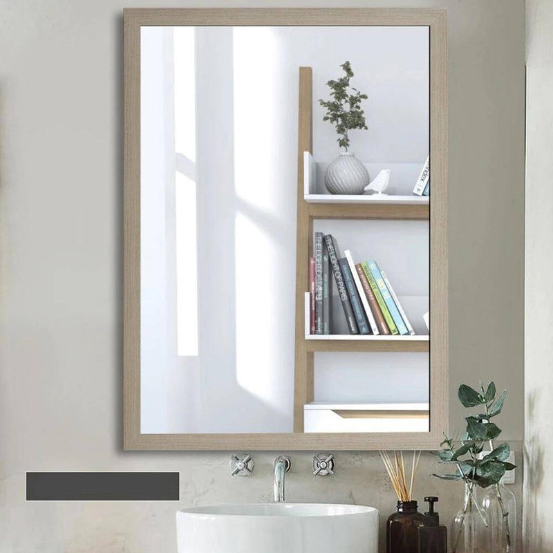 Miroir mural rectangulaire avec lumière LED et cadre en bois