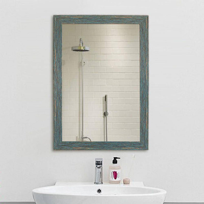 Rectangular wall mirror with retro industrial blue frame