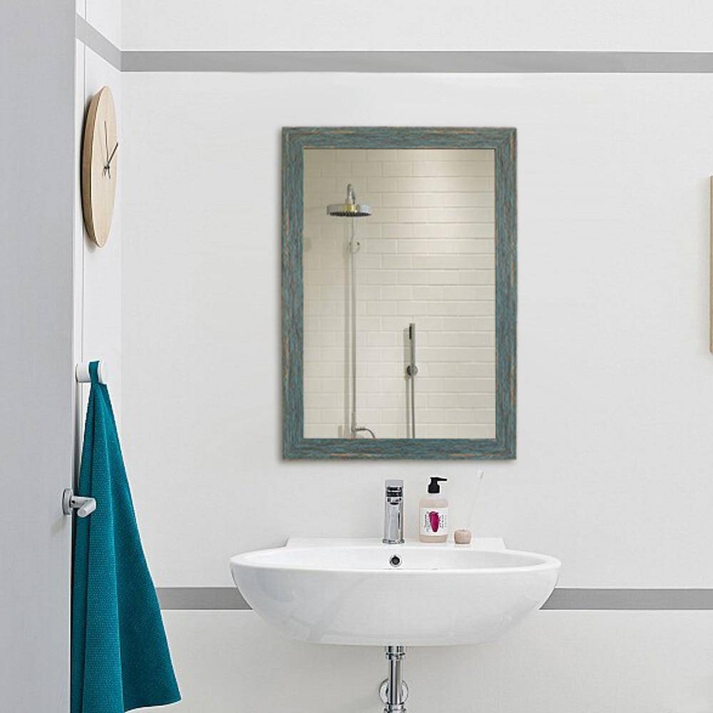 Miroir mural rectangulaire avec cadre bleu retro industriel - vue 4 sur 8