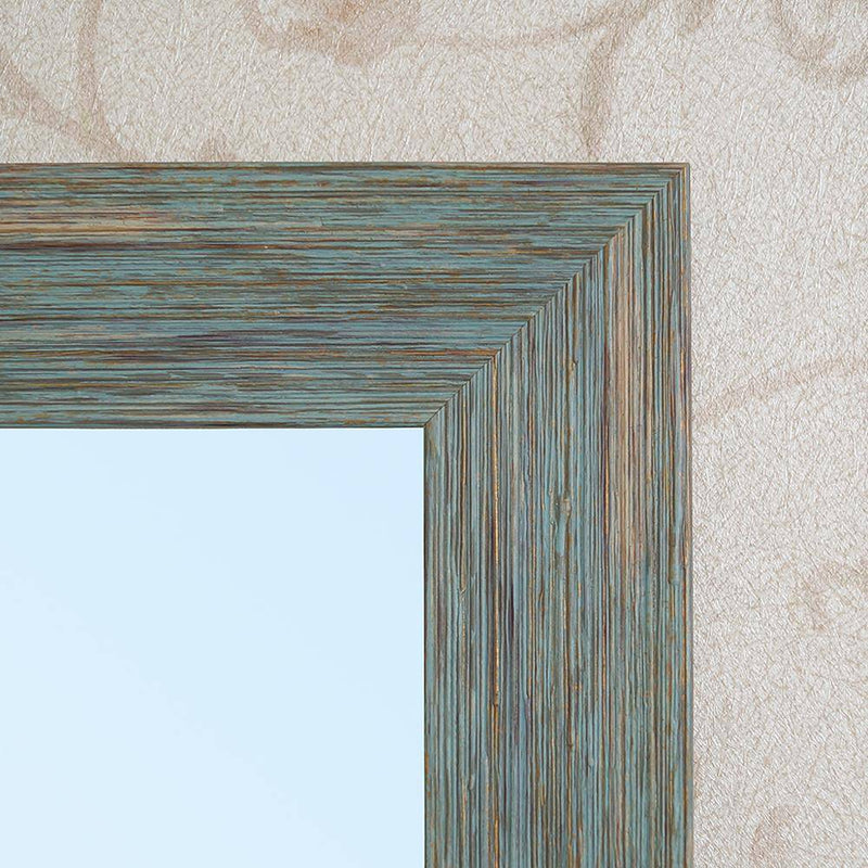 Rectangular wall mirror with retro industrial blue frame