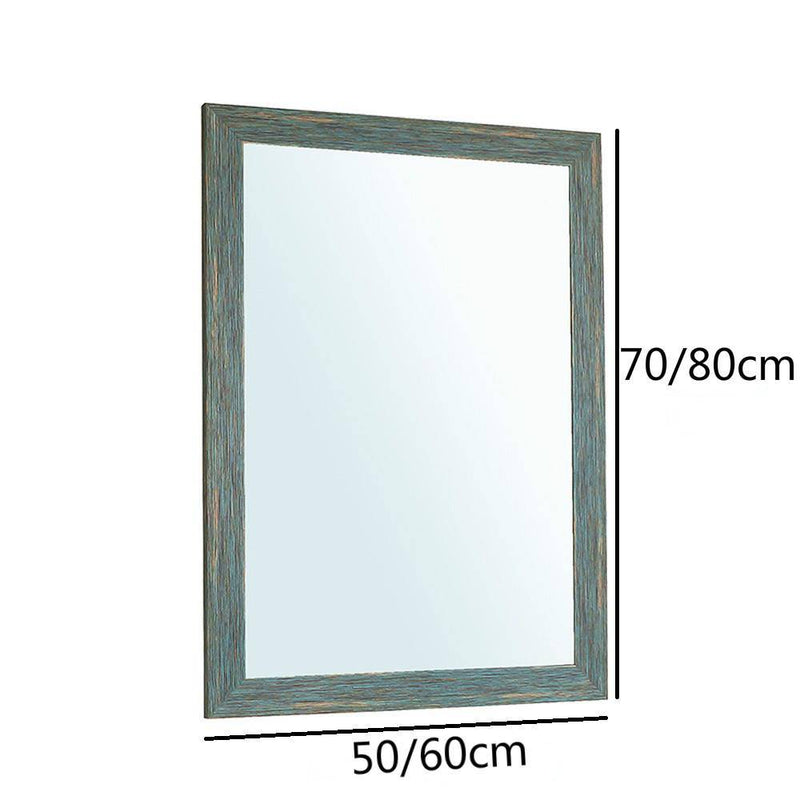 Miroir mural rectangulaire avec cadre bleu retro industriel