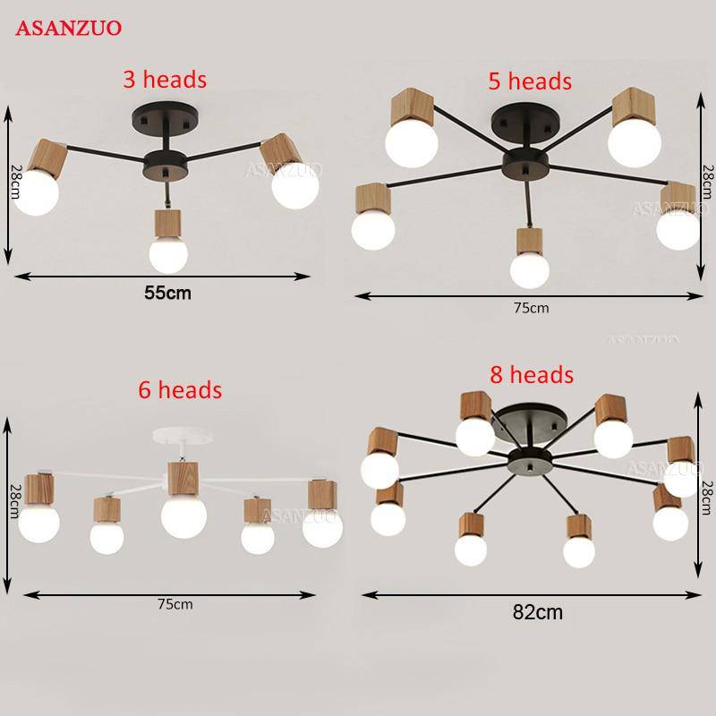 Wood and metal LED ceiling light with one or more lamps