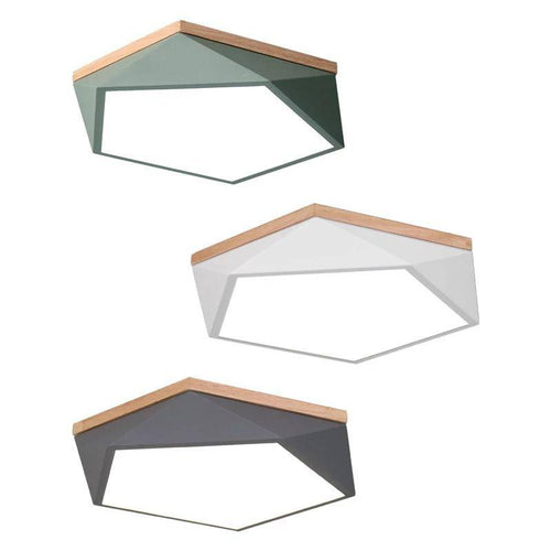 Geometry LED ceiling lamp in metal and wooden base