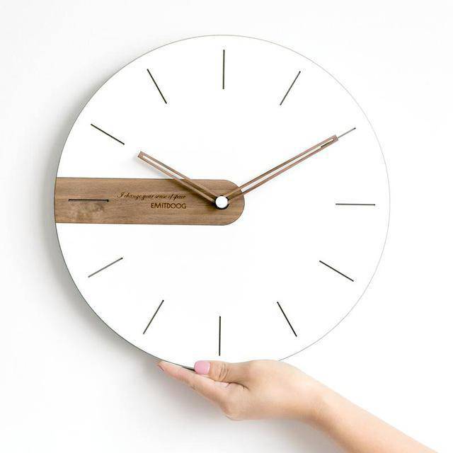 Horloge murale ronde design avec bande en bois 30cm