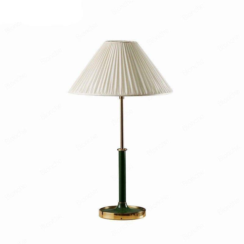 LED design bedside lamp with gold base and white lampshade