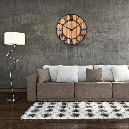 Horloge murale ronde en bois et métal avec chiffres romain style industriel 40cm