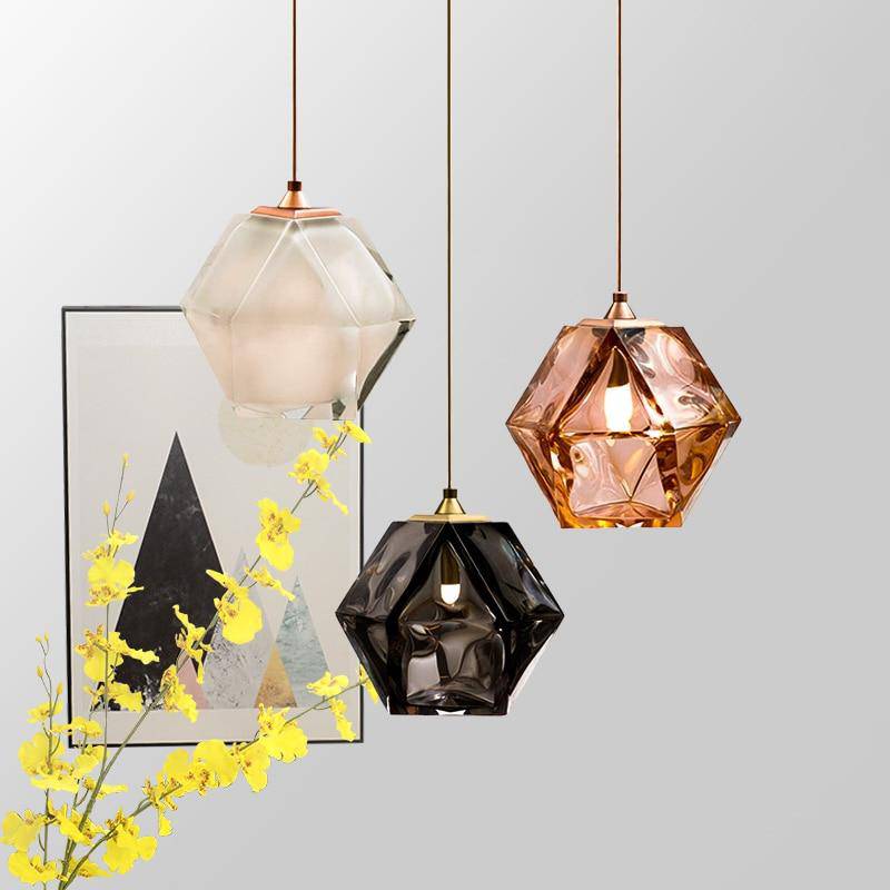 Suspension design diamant coloré en verre cristal - vue 2 sur 10