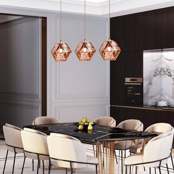 Suspension design diamant coloré en verre cristal - vue 5 sur 10