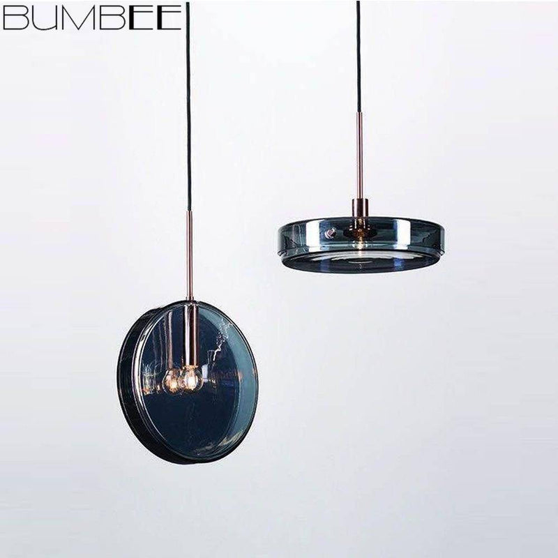 Suspension design ronde en verre bleue Dining