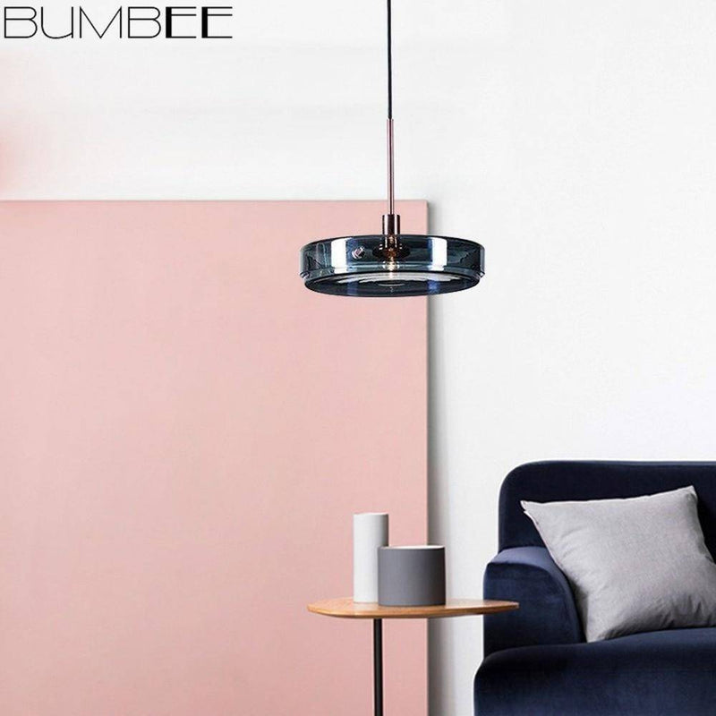 Suspension design ronde en verre bleue Dining