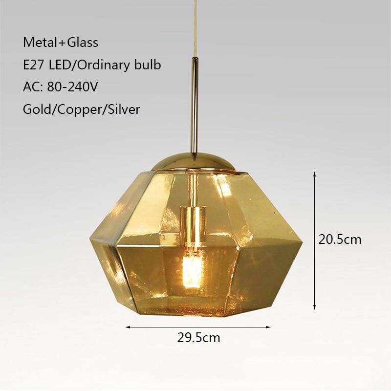 Suspension design à LED forme de diamants en verre coloré