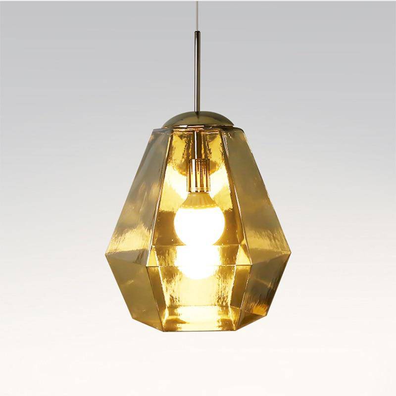 Suspension design à LED forme de diamants en verre coloré