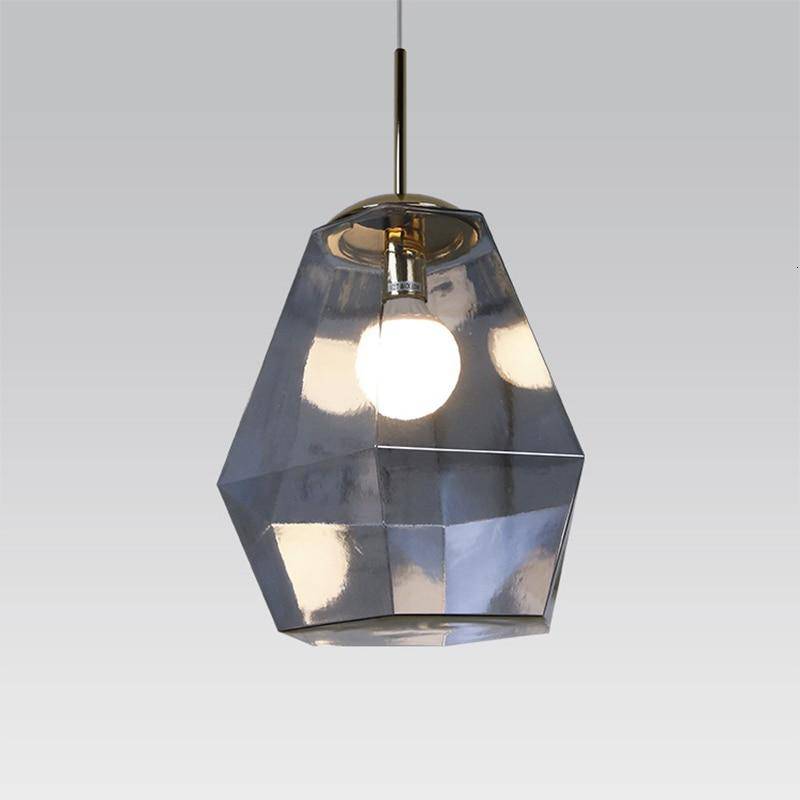 Suspension design à LED forme de diamants en verre coloré