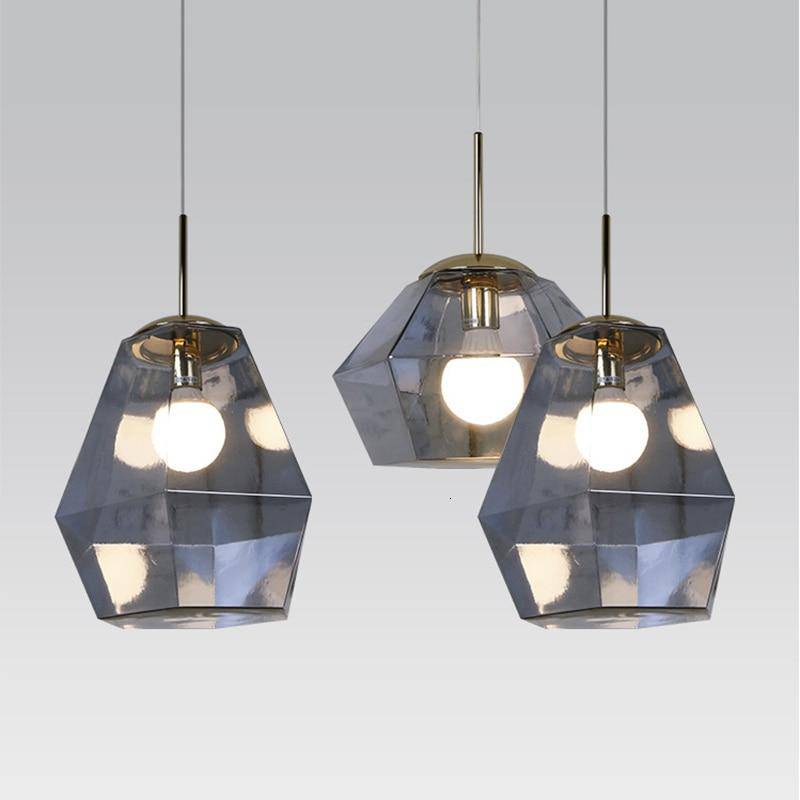Suspension design à LED forme de diamants en verre coloré