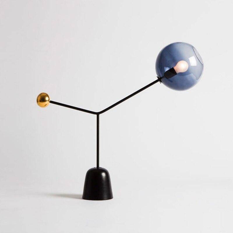 LED design table lamp with lampshade glass and gold ball